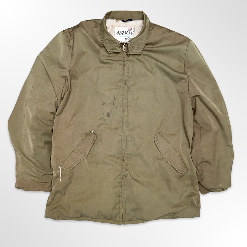 Vintage 1950s Airman Jacket Men's Tan Chore Coat Prentice Zip Flaws Read